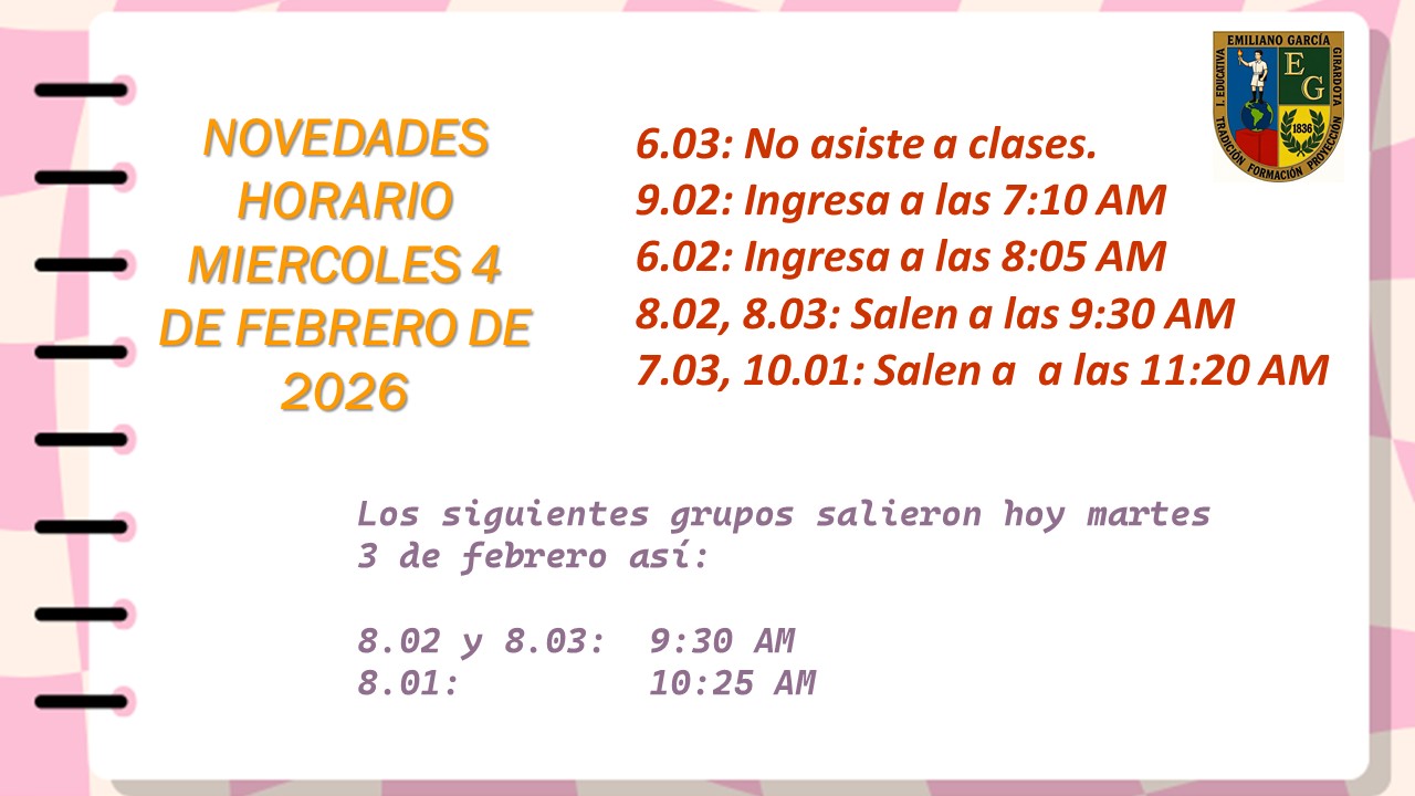 HORARIO MIERCOLES 4 DE FEBRERO
